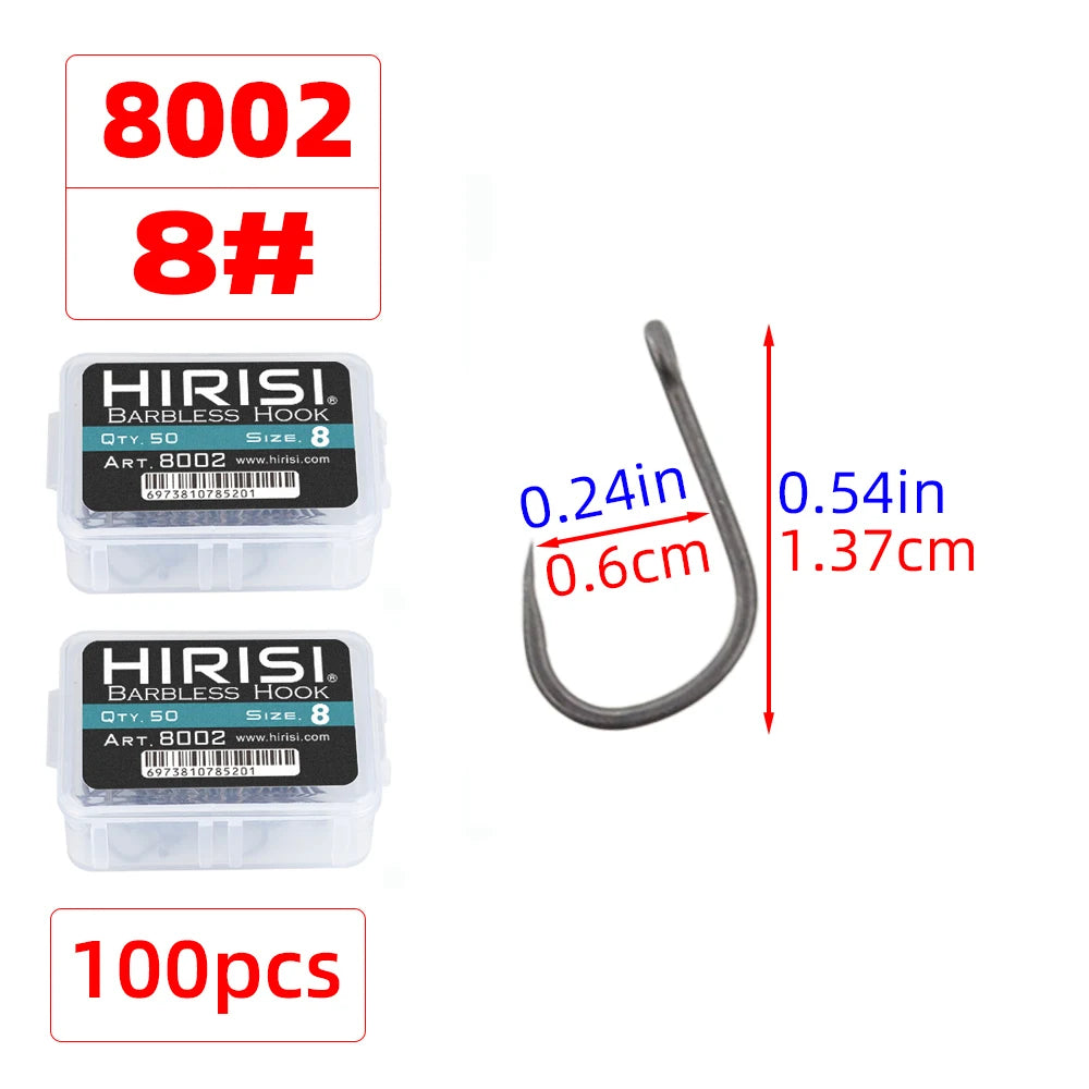 Hameçons sans ardillon Hirisi – Boîte de 50 ou 100 pièces – Tailles 2 à 10