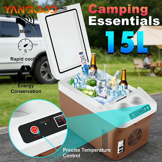Glacière électrique portable 15L – Froid & Chaud – 12V/24V/220V – Voiture & Maison – Camping Pêche