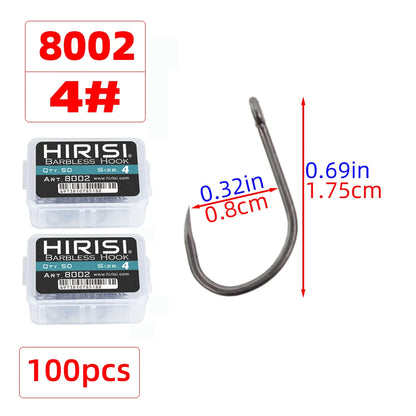 Hameçons sans ardillon Hirisi – Boîte de 50 ou 100 pièces – Tailles 2 à 10