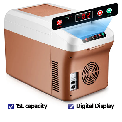 Glacière électrique portable 15L – Froid & Chaud – 12V/24V/220V – Voiture & Maison – Camping Pêche
