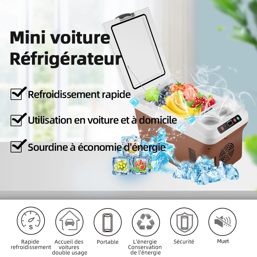 Glacière électrique portable 15L – Froid & Chaud – 12V/24V/220V – Voiture & Maison – Camping Pêche