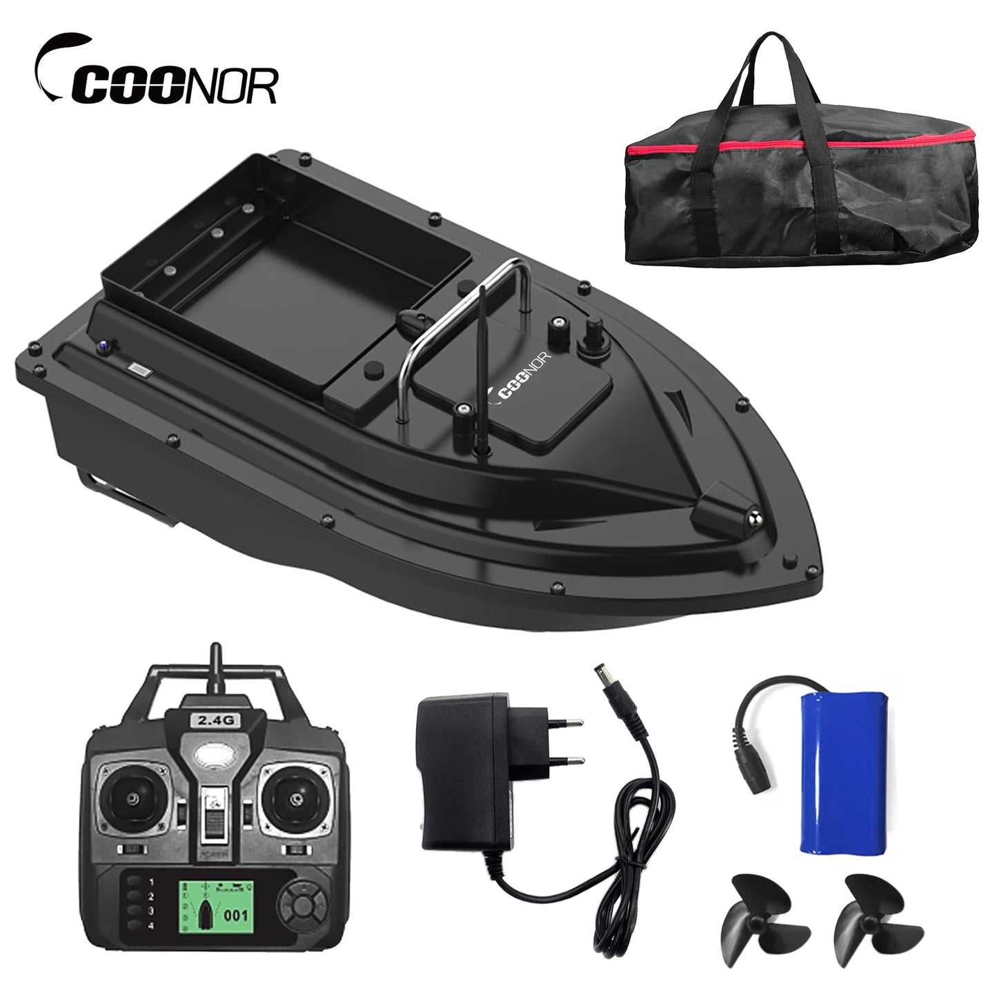 Bateau amorceur GPS camouflage – 16 points GPS – Retour auto – Double moteur – Charge 2kg – Pêche carpe