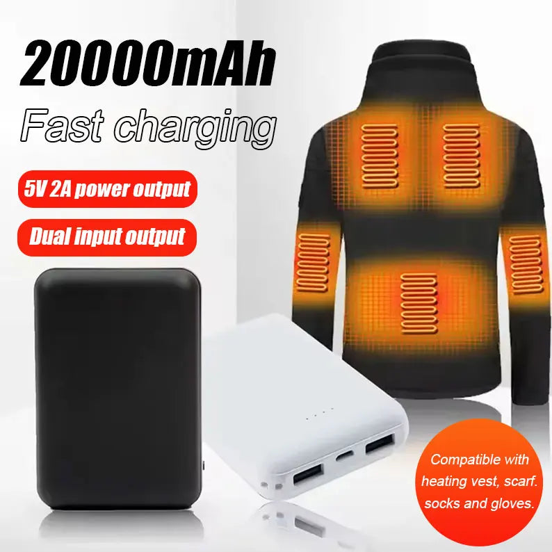 Batterie externe portable pour vêtements chauffants – 5000 / 10000 / 20000mAh – Double USB – Gilet, écharpe, gants