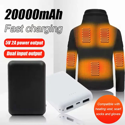 Batterie externe portable pour vêtements chauffants – 5000 / 10000 / 20000mAh – Double USB – Gilet, écharpe, gants