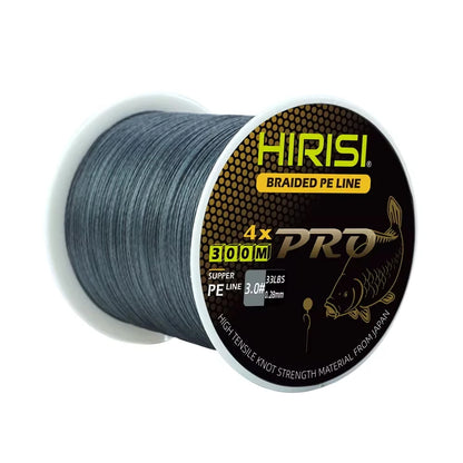 Tresse Hirisi 300m 4 brins PE – 15 à 50LB – Gris foncé – Flottante – Pêche carpe et spod
