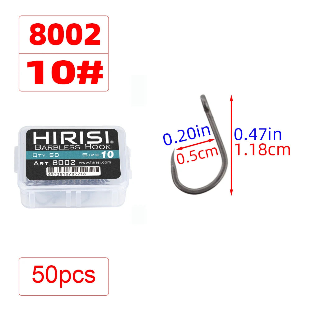 Hameçons sans ardillon Hirisi – Boîte de 50 ou 100 pièces – Tailles 2 à 10