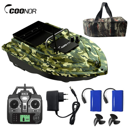 Bateau amorceur GPS camouflage – 16 points GPS – Retour auto – Double moteur – Charge 2kg – Pêche carpe