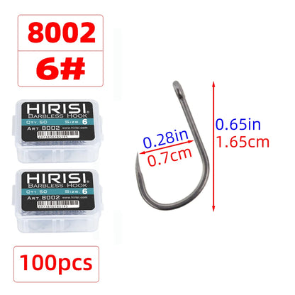 Hameçons sans ardillon Hirisi – Boîte de 50 ou 100 pièces – Tailles 2 à 10