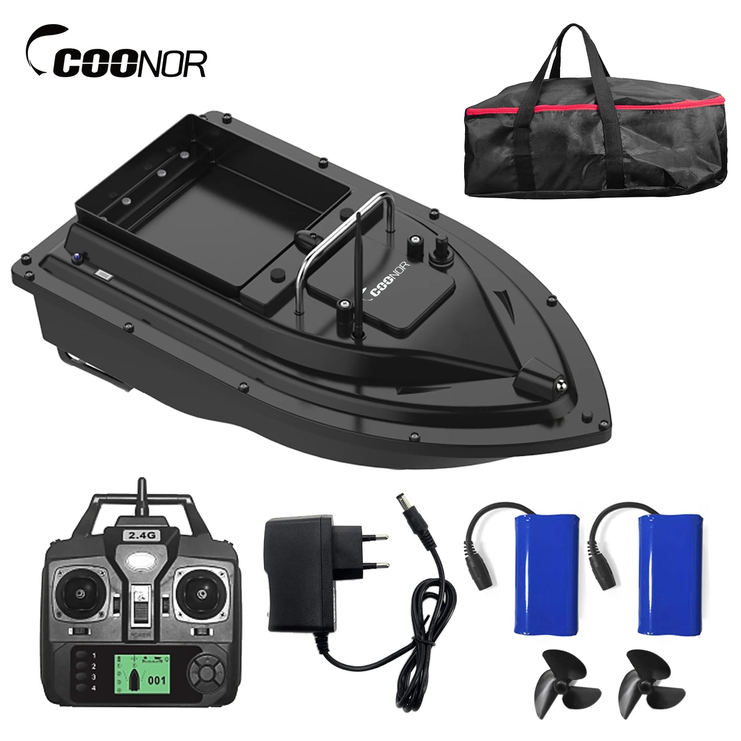 Bateau amorceur GPS camouflage – 16 points GPS – Retour auto – Double moteur – Charge 2kg – Pêche carpe