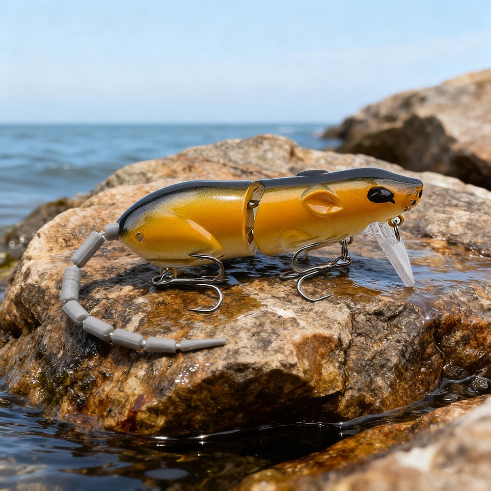 Leurre souris artificiel articulé 15.5cm – Swimbait topwater – Brochet, Bass, Perche