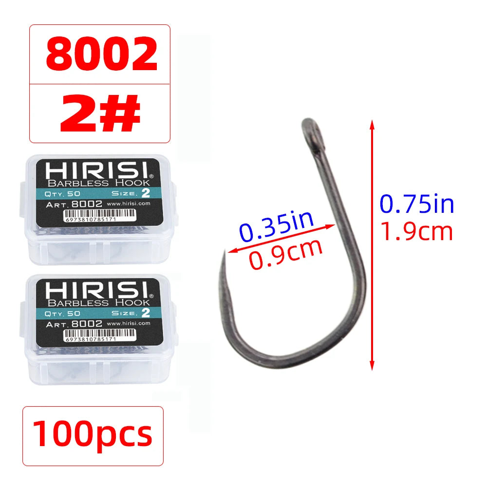 Hameçons sans ardillon Hirisi – Boîte de 50 ou 100 pièces – Tailles 2 à 10