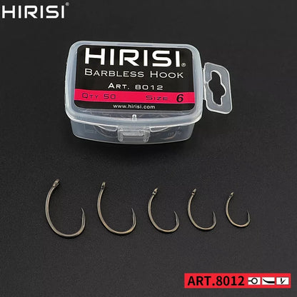 Hameçons sans ardillon Hirisi – 50 pièces – Acier haute teneur en carbone – Tailles 2 à 10