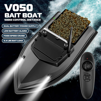 Bateau amorceur télécommandé 500m – Double moteur – Charge 2kg – Croisière auto – LED nuit – Pêche carpe
