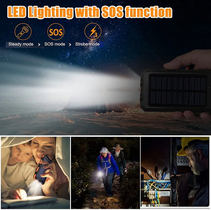 Batterie externe solaire 80000mAh – Lampe LED puissante – Boussole – Double USB – Charge rapide 20W