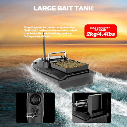 Bateau amorceur télécommandé 500m – Double moteur – Charge 2kg – Croisière auto – LED nuit – Pêche carpe