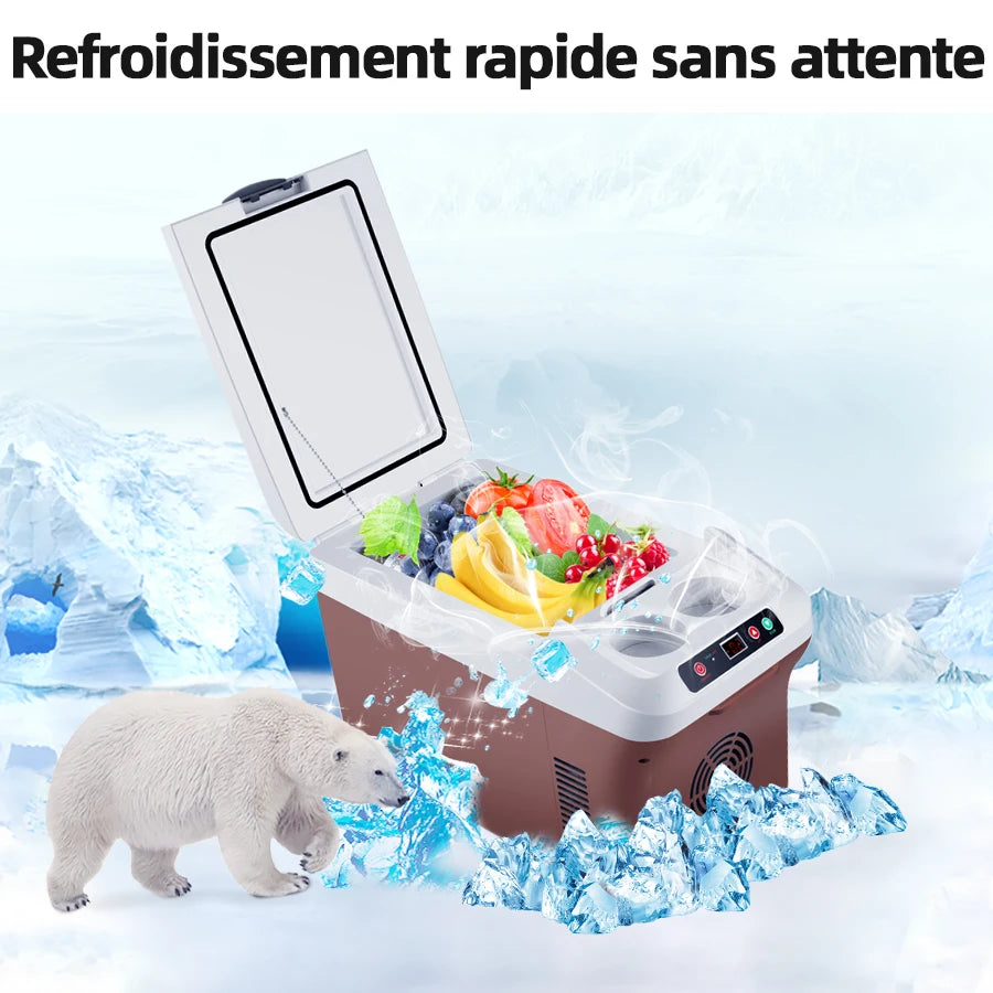 Glacière électrique portable 15L – Froid & Chaud – 12V/24V/220V – Voiture & Maison – Camping Pêche