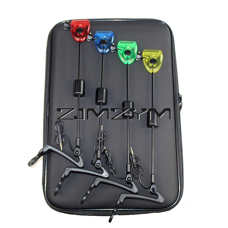 Set swingers LED indicateur de touche – 4 couleurs – Alarme – Pêche carpe – Pochette incluse