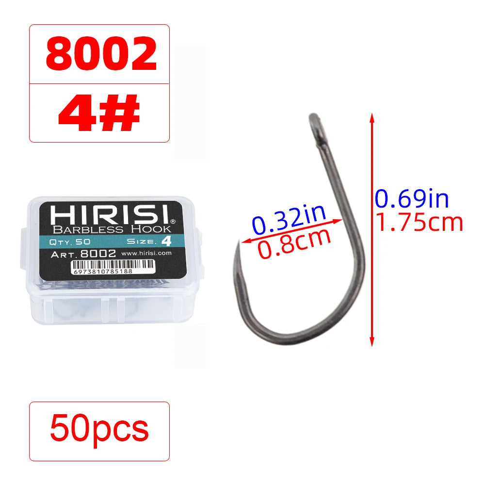 Hameçons sans ardillon Hirisi – Boîte de 50 ou 100 pièces – Tailles 2 à 10