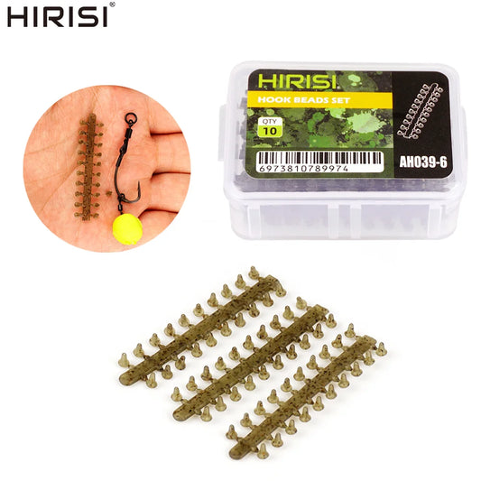 Perles en caoutchouc Hirisi – 10 cartes x 20 pièces – Anti-glisse – Montages carpe Hair Rig
