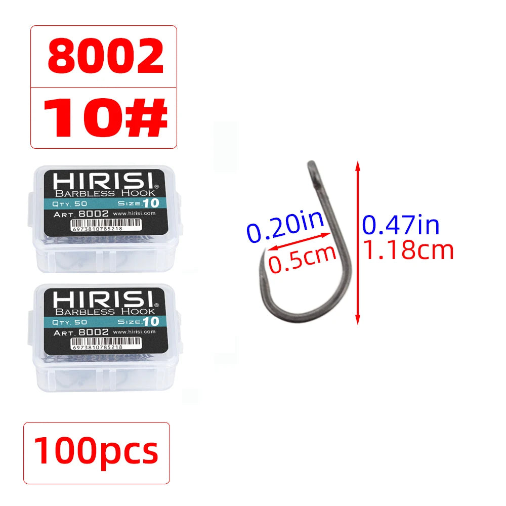 Hameçons sans ardillon Hirisi – Boîte de 50 ou 100 pièces – Tailles 2 à 10