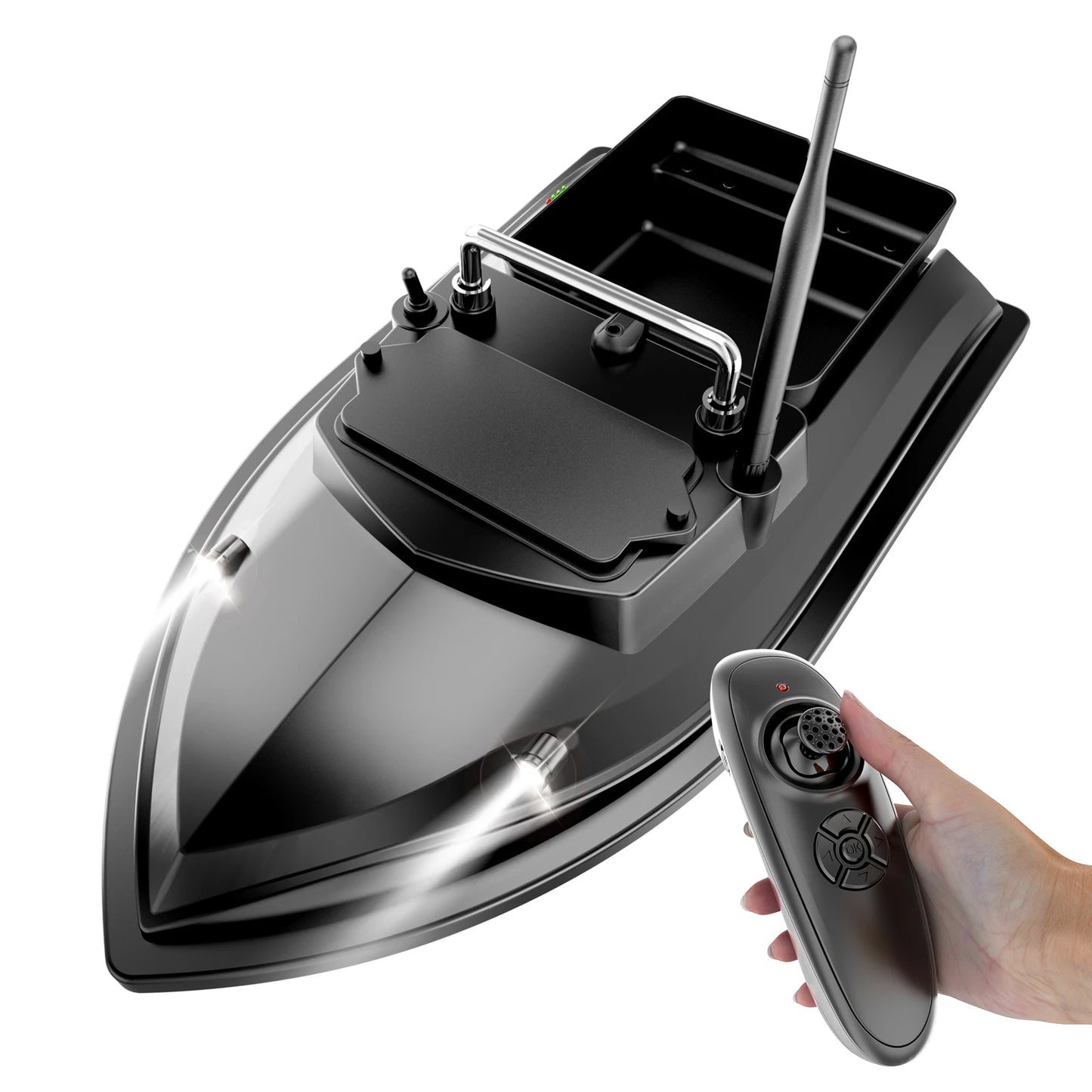 Bateau amorceur télécommandé 500m – Double moteur – Charge 2kg – Croisière auto – LED nuit – Pêche carpe