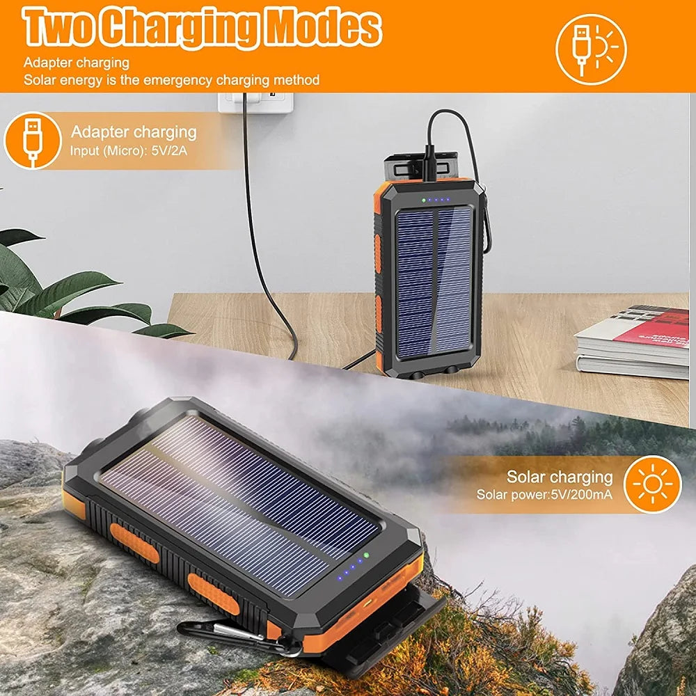 Batterie externe solaire 80000mAh – Lampe LED puissante – Boussole – Double USB – Charge rapide 20W