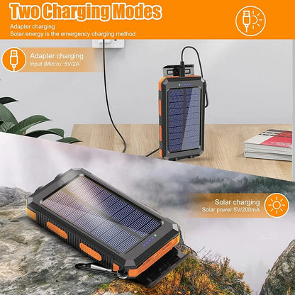 Batterie externe solaire 80000mAh – Lampe LED puissante – Boussole – Double USB – Charge rapide 20W
