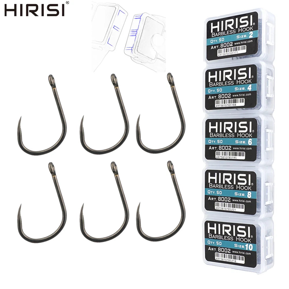 Hameçons sans ardillon Hirisi – Boîte de 50 ou 100 pièces – Tailles 2 à 10