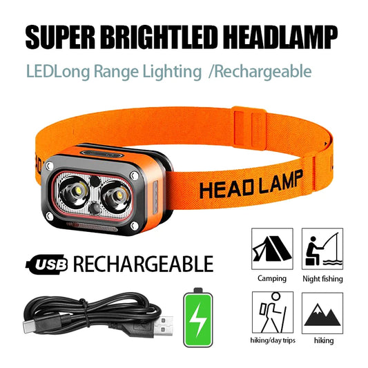 Lampe frontale LED rechargeable – Très lumineuse – Idéale extérieur