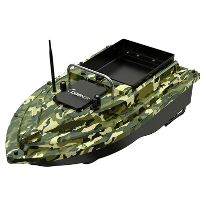 Bateau amorceur GPS camouflage – 16 points GPS – Retour auto – Double moteur – Charge 2kg – Pêche carpe