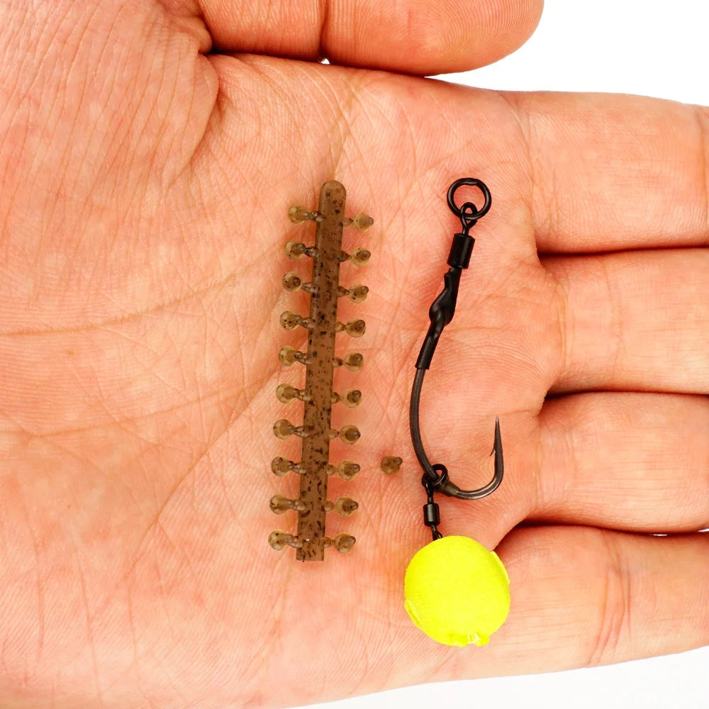 Perles en caoutchouc Hirisi – 10 cartes x 20 pièces – Anti-glisse – Montages carpe Hair Rig