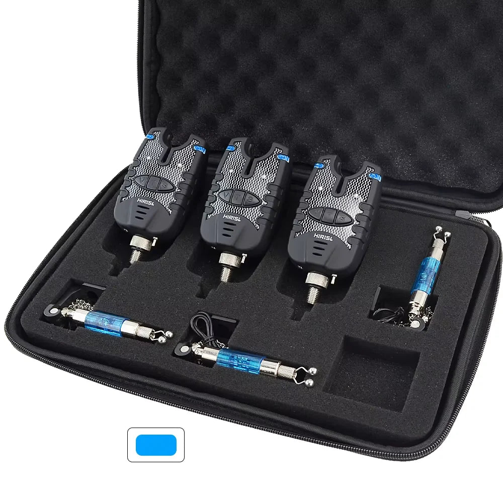 Set alarme de touche + swingers LED bleu Hirisi – Résistant eau – Réglable – Pêche carpe nuit