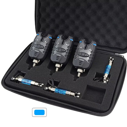 Set alarme de touche + swingers LED bleu Hirisi – Résistant eau – Réglable – Pêche carpe nuit