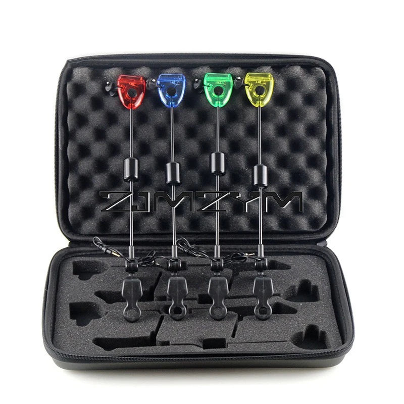 Set swingers LED indicateur de touche – 4 couleurs – Alarme – Pêche carpe – Pochette incluse