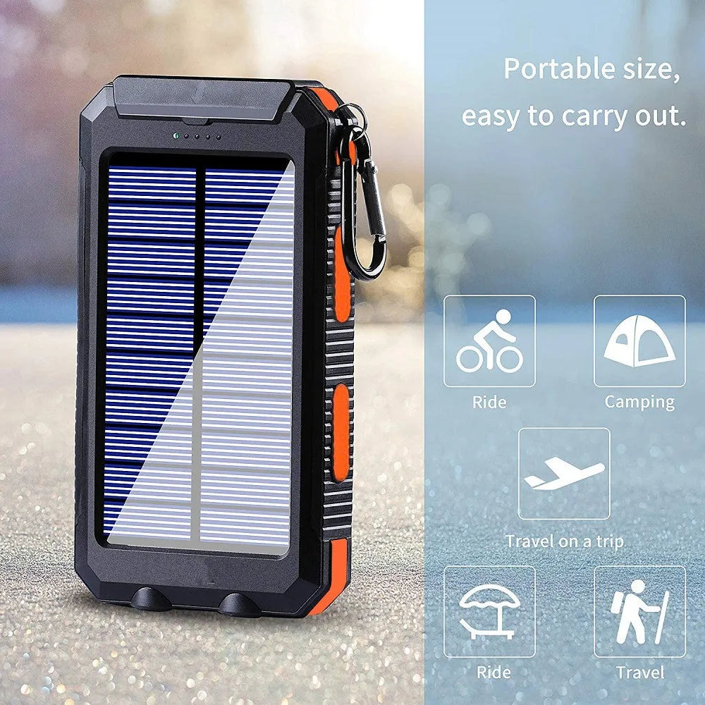 Batterie externe solaire 80000mAh – Lampe LED puissante – Boussole – Double USB – Charge rapide 20W
