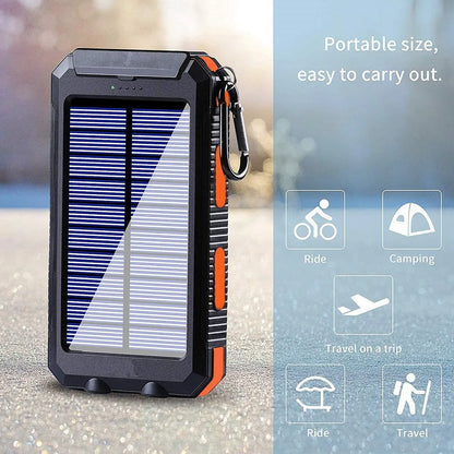 Batterie externe solaire 80000mAh – Lampe LED puissante – Boussole – Double USB – Charge rapide 20W