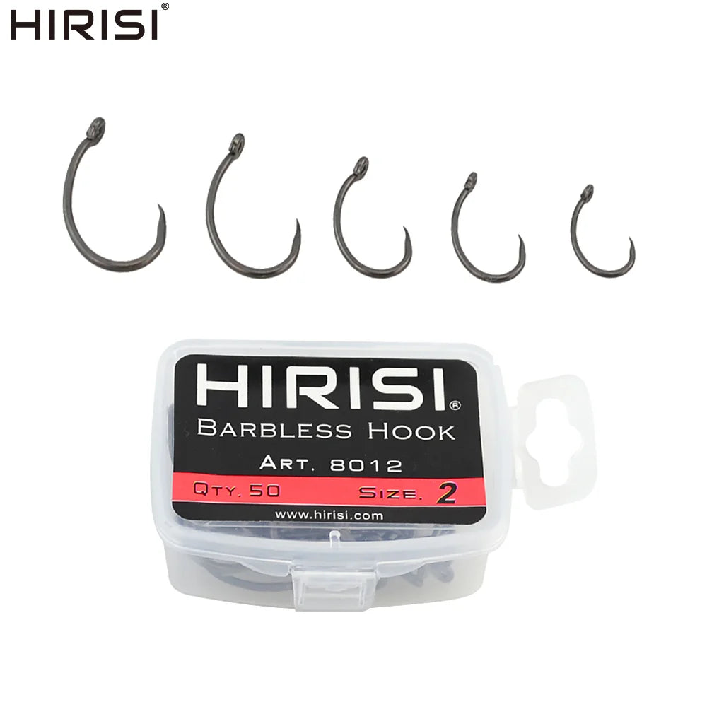 Hameçons sans ardillon Hirisi – 50 pièces – Acier haute teneur en carbone – Tailles 2 à 10