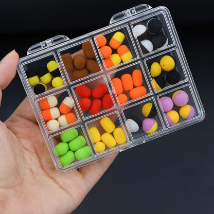 Boîte de pop-up assortis pour la pêche – 55 pièces – Formes rondes et cylindriques